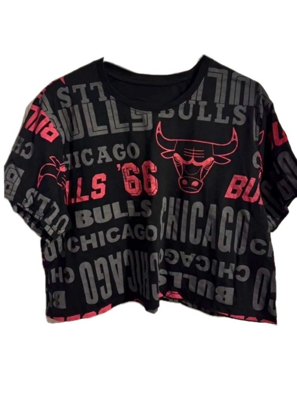 NBA Chicago Bulls Women's Black Cropped Graphic Top All-Over Print XXL